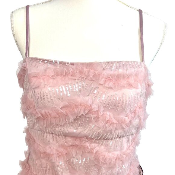 Speechless Blush Pink Cocktail Mini Dress L Party Prom Hoco Sequin Tulle Layered - Picture 3 of 14